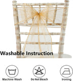 50 Pack Organza Chair Sashes Bows Ties for Wedding Christmas Party Reception Ceremony Banquet Decoration, Gold