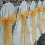 50 Pack Organza Chair Sashes Bows Ties for Wedding Christmas Party Reception Ceremony Banquet Decoration, Gold
