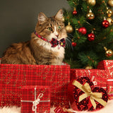 2 Pcs Christmas Cat Collar with Bow Tie and Bell, Adjustable Breakaway Kitten Collar for Cats Kittens, 8 to 12 Inches