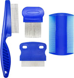 4 Pcs Flea Combs for Dogs and Cats, Stainless Steel Fine Tooth Pet Grooming Comb Set for Lice and Tear Stain Removal, Blue