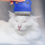 4 Pcs Flea Combs for Dogs and Cats, Stainless Steel Fine Tooth Pet Grooming Comb Set for Lice and Tear Stain Removal, Blue