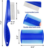 4 Pcs Flea Combs for Dogs and Cats, Stainless Steel Fine Tooth Pet Grooming Comb Set for Lice and Tear Stain Removal, Blue