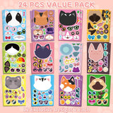 24 Sheets Make Your Own Cat Face Stickers for Kids, Cat Party Favors and Birthday Crafts Supplies