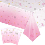 3 Pack Christmas Snowflake Tablecloth, Pink Winter Table Cover Rectangle Disposable Tablecloth for Christmas Frozen Party Baby Shower Decoration, 108 x 54 Inch