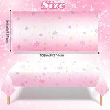 3 Pack Christmas Snowflake Tablecloth, Pink Winter Table Cover Rectangle Disposable Tablecloth for Christmas Frozen Party Baby Shower Decoration, 108 x 54 Inch