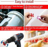 12 Pcs Chicken Waterer Nipples with Drill Bits, Horizontal Poultry Waterer for Chicken Coop, Leakproof ABS Plastic Water Feeder for Buckets, Water Saving Design for Outdoor Use