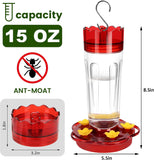 2 Pack Hummingbird Feeders for Outdoors Hanging, Ant and Bee Proof, 15 Ounces Red Plastic Hummingbird Feeder with 5 Feeding Ports and Perches, Built-in Ant Moat, Garden Decor, 15 Ounces