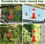 2 Pack Hummingbird Feeders for Outdoors Hanging, Ant and Bee Proof, 15 Ounces Red Plastic Hummingbird Feeder with 5 Feeding Ports and Perches, Built-in Ant Moat, Garden Decor, 15 Ounces