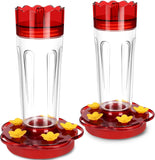 2 Pack Hummingbird Feeders for Outdoors Hanging, Ant and Bee Proof, 15 Ounces Red Plastic Hummingbird Feeder with 5 Feeding Ports and Perches, Built-in Ant Moat, Garden Decor, 15 Ounces