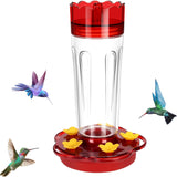 2 Pack Hummingbird Feeders for Outdoors Hanging, Ant and Bee Proof, 15 Ounces Red Plastic Hummingbird Feeder with 5 Feeding Ports and Perches, Built-in Ant Moat, Garden Decor, 15 Ounces