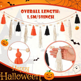 Halloween Ghost Tassel Garland, Cute Black White Orange Banner for Mantel Wall Home Indoor Outdoor Party Decor, 59 Inch