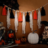 Halloween Ghost Tassel Garland, Cute Black White Orange Banner for Mantel Wall Home Indoor Outdoor Party Decor, 59 Inch