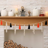 Halloween Ghost Tassel Garland, Cute Black White Orange Banner for Mantel Wall Home Indoor Outdoor Party Decor, 59 Inch