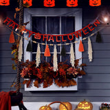 Halloween Ghost Tassel Garland, Cute Black White Orange Banner for Mantel Wall Home Indoor Outdoor Party Decor, 59 Inch