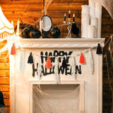 Halloween Ghost Tassel Garland, Cute Black White Orange Banner for Mantel Wall Home Indoor Outdoor Party Decor, 59 Inch