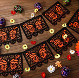 4 Pcs Day of The Dead Banner Papel Picado Monarch Butterfly Banners Mexican Fiesta Decorations for Ofrenda Halloween Party Supplies, 22 x 18 cm