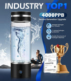 Hydrogen Water Bottle Generator 4000PPB SPE PEM Electrolysis Portable Hydrogen Ionizer Water Maker for Travel Office Home, 420ML Black