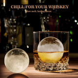 Whiskey Ice Cubes Mold 2 Pack - Round Cube & Ball Maker Set with Storage Bin, Trays Lid, Tongs for Bourbon Cocktails, Gifts Lover