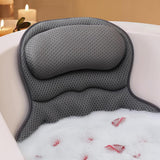 Bath Neck and Head Rest Pillow with Suction Cups - Gray