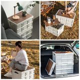 Size S - Multifunctional Folding Camping Storage Box, Car Trunk Organizer, Picnic Storage Bin with Wooden Lid - Approx. 30L