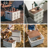 Size S - Multifunctional Folding Camping Storage Box, Car Trunk Organizer, Picnic Storage Bin with Wooden Lid - Approx. 30L