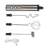 Stainless Steel Milk Frother USB Charging Handheld Electric Egg Beater for Home Kitchen