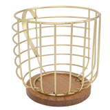 Coffee Pod Holder Iron Large Capacity Space Saving Wooden Base Coffee Pods Storage Organizer for Home Coffee Bar Gold with Lid