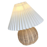 Small Table Lamp Bedside Nightstand Mini Lamp for Bedroom Living Room Side Table Rattan Pleated Aesthetic Vintage Lamp