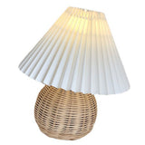 Small Table Lamp Bedside Nightstand Mini Lamp for Bedroom Living Room Side Table Rattan Pleated Aesthetic Vintage Lamp