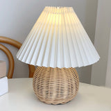 Small Table Lamp Bedside Nightstand Mini Lamp for Bedroom Living Room Side Table Rattan Pleated Aesthetic Vintage Lamp