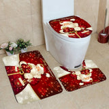 3Pcs Christmas Mat Sets Santa Claus Non Slip Mat Bathroom Doormat Toilet Seat Cover U Shaped Toilet Floor Mat