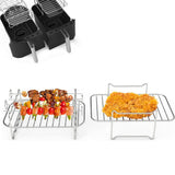 2Pcs Air Fryer Rack 304 Stainless Steel Dehydrator Rack with 4 Barbecue Sticks for 8QT Dual Basket Air Fryer