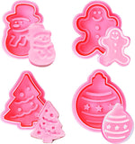 4 Pcs Christmas Biscuits Cutters Set Christmas Tree Snowman Gingerbread Egg Stamper Spring Loaded Handle Cutter