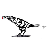 Metal Crow Figurine Crow with Berry Statue Desktop Decor Home Ornament Bird Silhouette Art