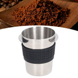 58mm Stainless Steel Coffee Dosing Cup Coffee Machine Handle Receiving Powder Cup with Silicone Ring Stainless Steel Color