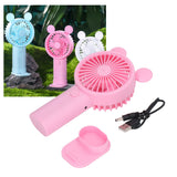 Handheld Fan Plastic USB Battery Dual Drive Built in Lithium Battery Mini Desk Fan for Summer Pink