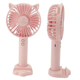 Hand Held Fan Portable USB Rechargeable Cute 3 Speed Wind Regulable ABS PC Battery Operated Fan for Travel Pink