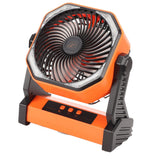 Camping Fan with LED Lantern 4 Levels 270 Degree Pivot Large Air Volume USB Rechargeable Outdoor Tent Fan with Light Hook Orange