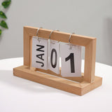 Wooden Desk Calendar Flip Chart Page Turning Calendar Reusable Home Calendar Ornament Wood Color