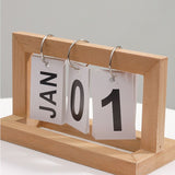 Wooden Desk Calendar Flip Chart Page Turning Calendar Reusable Home Calendar Ornament Wood Color