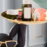Statue Tray Decorative Bulldog Synthetic Resin Jewelry Storage Figurine Fruit Plate for Living Room Bedroom Black