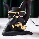 Statue Tray Decorative Bulldog Synthetic Resin Jewelry Storage Figurine Fruit Plate for Living Room Bedroom Black