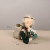 Brush Pot Pen Holder Container Cute Girl Styling Desktop Decoration Ornaments Resin Craftwork Bag Girl Green
