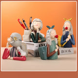 Brush Pot Pen Holder Container Cute Girl Styling Desktop Decoration Ornaments Resin Craftwork Bag Girl Green