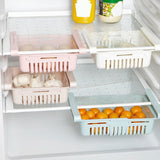 Fridge Drawer Organizer Retractable Multifunction Space Saving Refrigerator Storage Box Pink 20.5x16.4x7.6cm / 8.1x6.5x3.0in