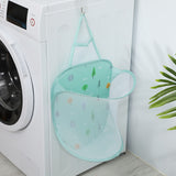 Collapsible Laundry Bag Foldable Laundry Hamper Large Laundry Basket Mesh Wall Mounted for Bathroom with Hook Green Tree