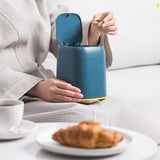 Desktop Trash Can Press Type Mini Garbage Can with Cover for Office Dressing Table Dark Blue
