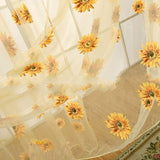 Sunflower Pattern Curtain Home Decoration Polyester Fibre Window Tulle Curtain Flower Organza Curtain Yellow 100x200cm/39.37x78.74in