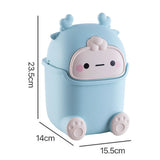 Desktop Trash Can Plastic Mini Lovely Living Room Dining Table Wastebasket with Lid for Home Light Blue Little Elk