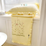 Cotton Quilt Pure Color Home Fashion Elegant Tencel Embroidery Pattern Cotton Summer Cooling Quilt Yellow 1 X Sheet 245x250cm